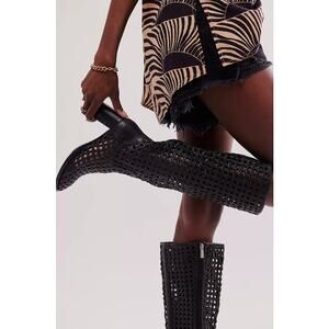 Free People Woodstock Woven Knee High Boots in Black NIB Size 6